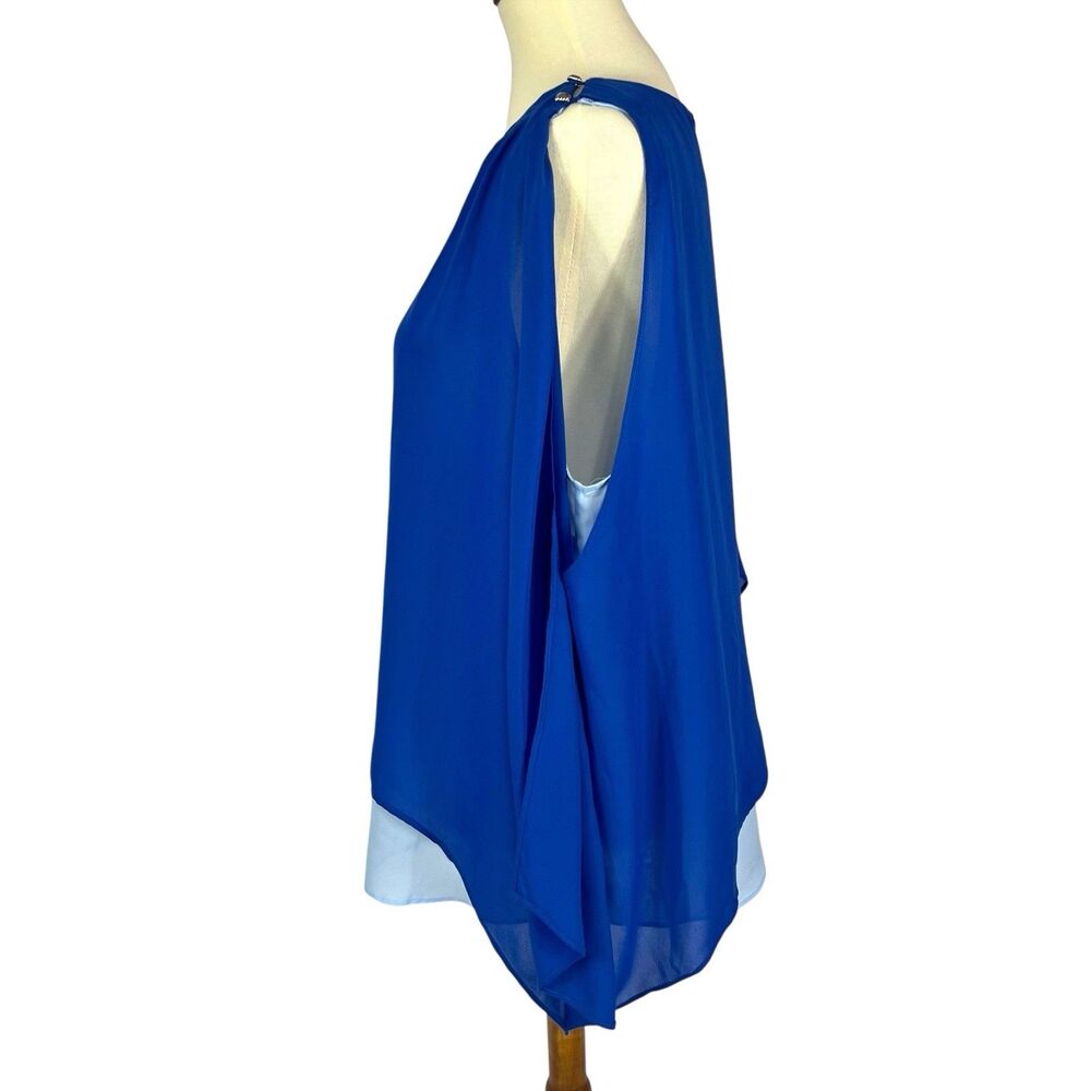 White House Black Market Blue Flowy Chiffon Layered Split Back Sleeveless Top XL - Picture 2 of 12